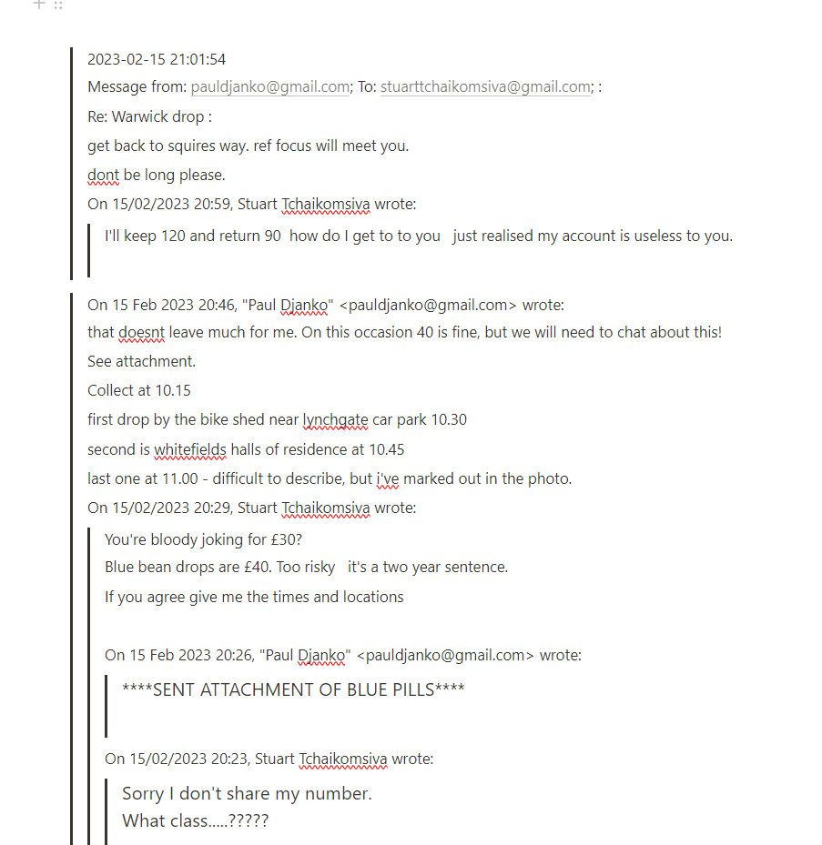 Email Exchange Between Suspect and Victim